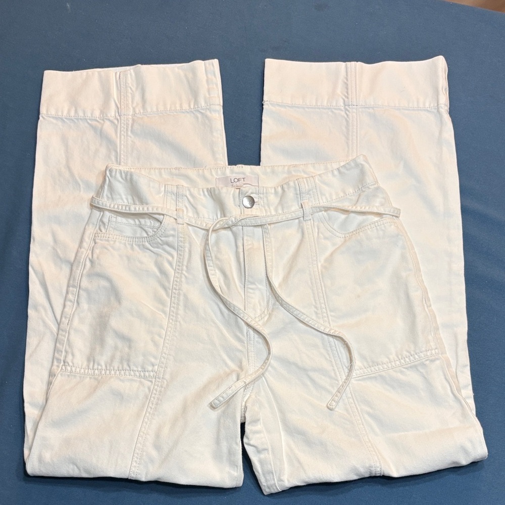 LOFT White Utility Drawstring Wide-Leg Pants